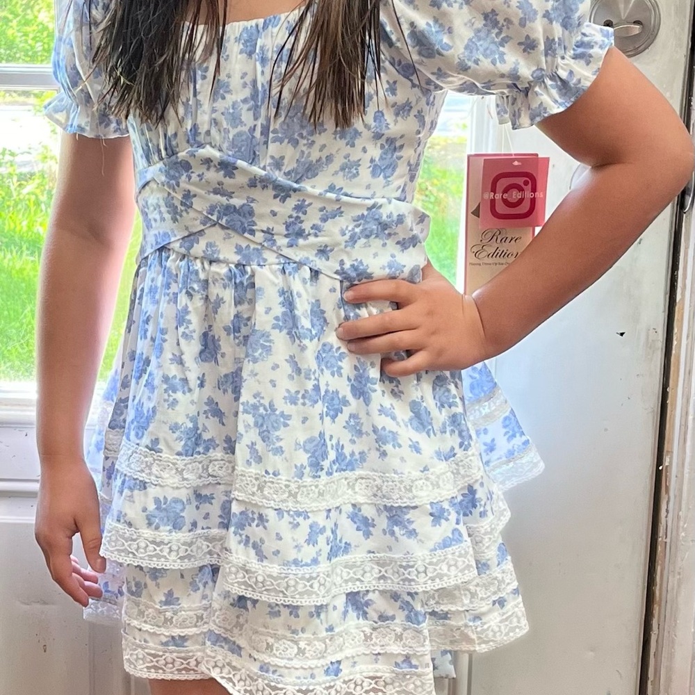 Rare Editions Blue Floral Lace Dress kids size 8